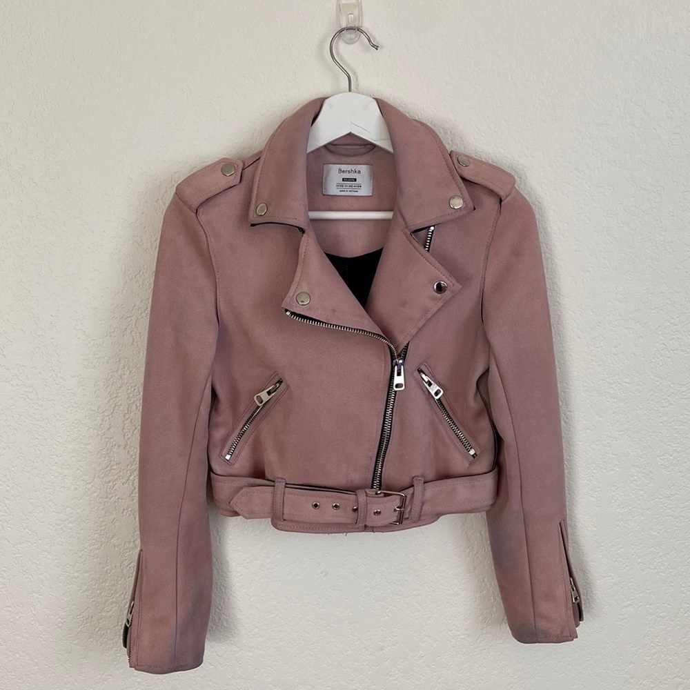 Bershka Pink Suede biker jacket